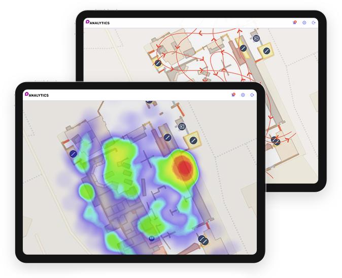 Heat map dashboard showing real-time attendee traffic and booth engagement at a trade show